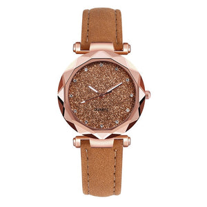 Dropshipping Women Romantic Starry Sky Wrist Watch Leather Rhinestone Designer Ladies Clock Simple Dress Gfit Montre Femme D30