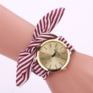 Fashion Watches Women Stripe Floral Cloth Quartz Dial Women Bracelet Watches  Wristwatch Dress Ladies Watch Clock Montre Femme