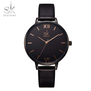 Shengke Top Brand Fashion Ladies Leather Female Quartz  Strap Watch Marble Dial SK