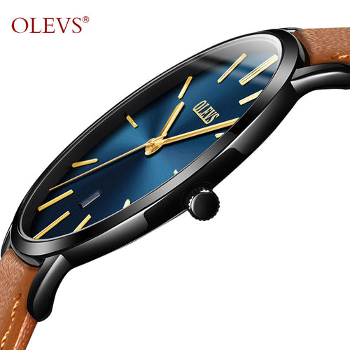 OLEVS Ultra thin Fashion Male Wristwatch Leather Business Waterproof Scratch-resistant