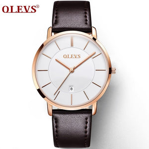 OLEVS Ultra thin Fashion Male Wristwatch Leather Business Waterproof Scratch-resistant