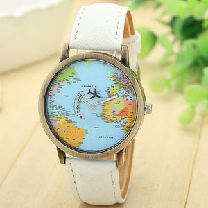 Hot Sale Mini World Fashion Quartz Watch Men Unisex Map Airplane Travel Around The World Women Leather Dress Wrist Watches #Ju