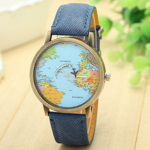 Hot Sale Mini World Fashion Quartz Watch Men Unisex Map Airplane Travel Around The World Women Leather Dress Wrist Watches #Ju