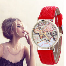 Women Creative Map Pattern Quartz Watch Leather Straplt Table Watch