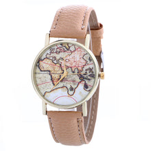 Women Creative Map Pattern Quartz Watch Leather Straplt Table Watch