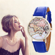 Women Creative Map Pattern Quartz Watch Leather Straplt Table Watch