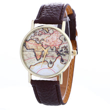 Women Creative Map Pattern Quartz Watch Leather Straplt Table Watch