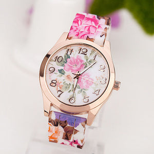 xiniu Fashion Women Girl Causal Dress Watch Silicone Rose Flower Print Jelly Quartz