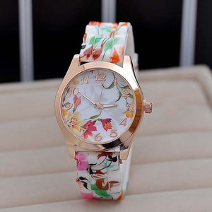 xiniu Fashion Women Girl Causal Dress Watch Silicone Rose Flower Print Jelly Quartz