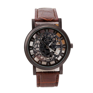 Fashion Business Skeleton Watch Men Engraving Hollow Reloj Hombre Dress Quartz