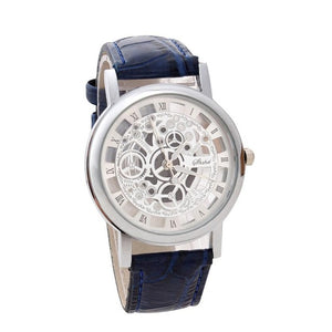 Fashion Business Skeleton Watch Men Engraving Hollow Reloj Hombre Dress Quartz