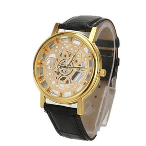 Fashion Business Skeleton Watch Men Engraving Hollow Reloj Hombre Dress Quartz