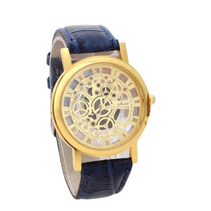 Fashion Business Skeleton Watch Men Engraving Hollow Reloj Hombre Dress Quartz