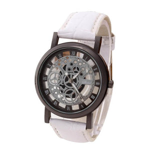 Fashion Business Skeleton Watch Men Engraving Hollow Reloj Hombre Dress Quartz