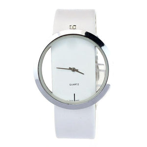 Big Dial Transparent Hollow Ladies Watches Bracelets Simple Faux Leather