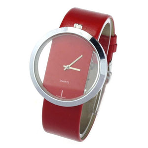 Big Dial Transparent Hollow Ladies Watches Bracelets Simple Faux Leather